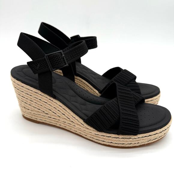 Vivaia Sally Pro Wedge Sandals Old Money Casual Knit Platform Comfort Black 8.5 - Picture 1 of 7